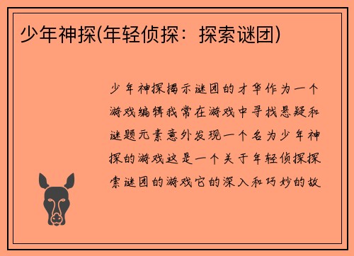少年神探(年轻侦探：探索谜团)