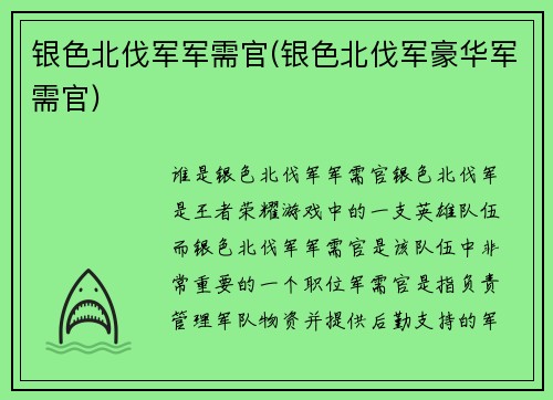 银色北伐军军需官(银色北伐军豪华军需官)
